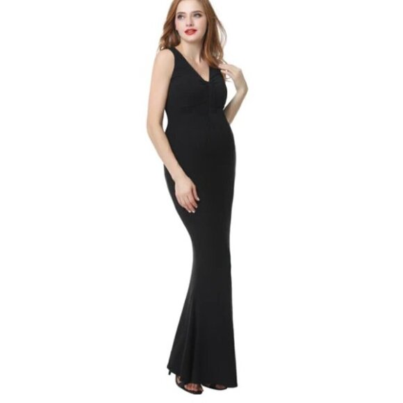 KIMI + KAI Black Sleeveless V-Neck Maternity Edrei Mermaid Maxi Dress Size S - Picture 1 of 13